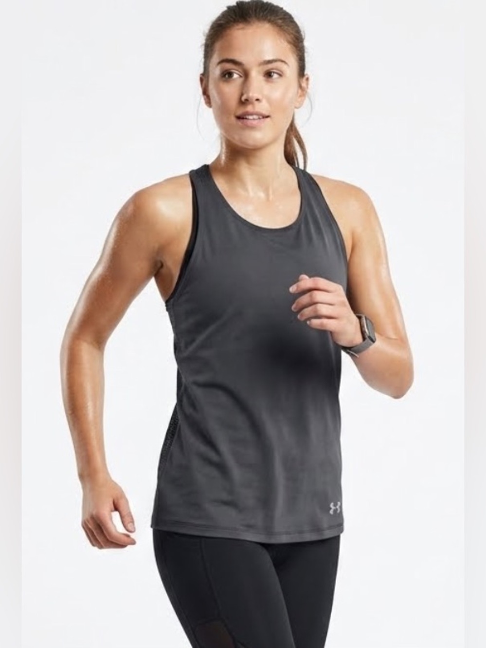 Under Armour Mesh Perforated Back Racerback Tank Top Size Small Black